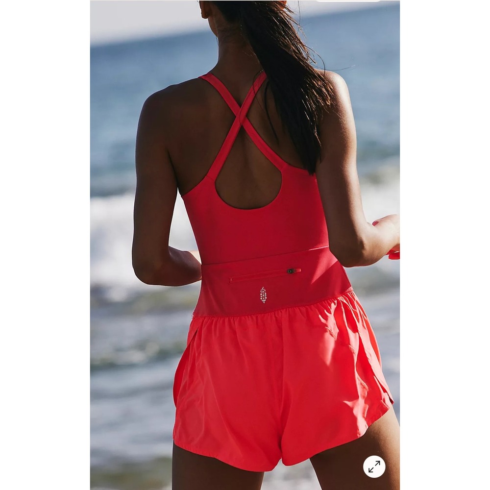 Free People Hot Shot Mini Romper Active Cutout Back Pocket XS - Picture 2 of 6